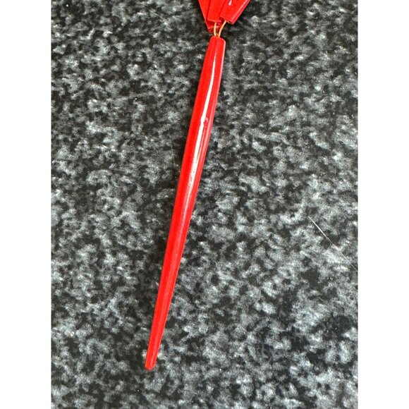 Vtg Japanese Kanzashi Hair Stick Red Hand Painted 3 Fan On Metal Lacquer main image 5